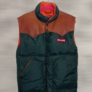 Apollo Jeans Dark Green Puffer Vest with Brown Yoke and Orange Trim